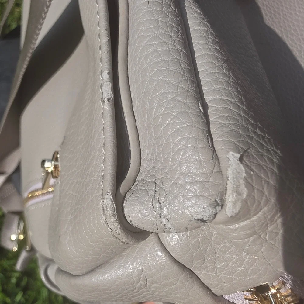 Fawn Design Original Diaper Bag Gray Vegan Leather Backpack Gold Hardware